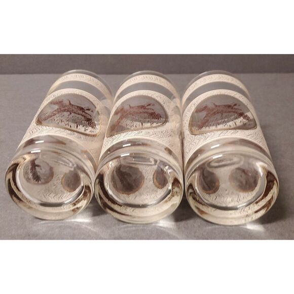 VTG 1970s MCM Libbey Highball Glassware Set of 3 Game Birds Pheasant/ /Duck - Picture 9 of 11